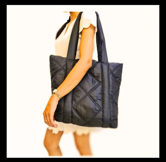 Quilted Long Tote Bags Black