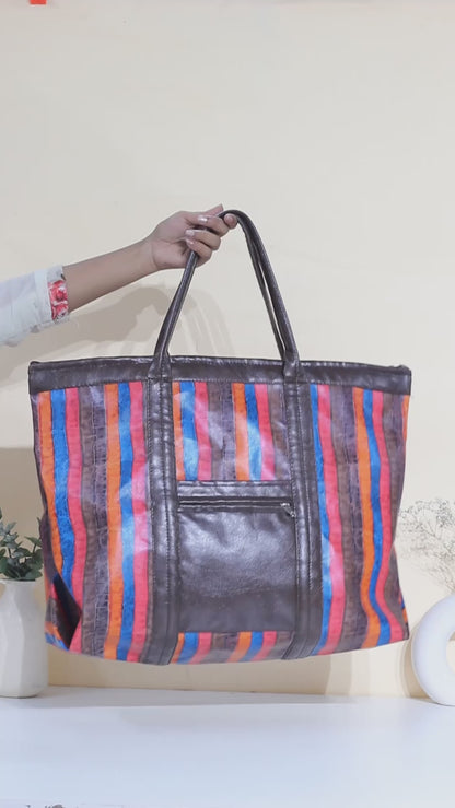 On-the-Go Tote Bag : Striped Silver Grey One Nighter