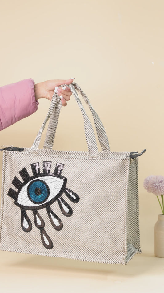 Evil Eye Totes Bag Off White